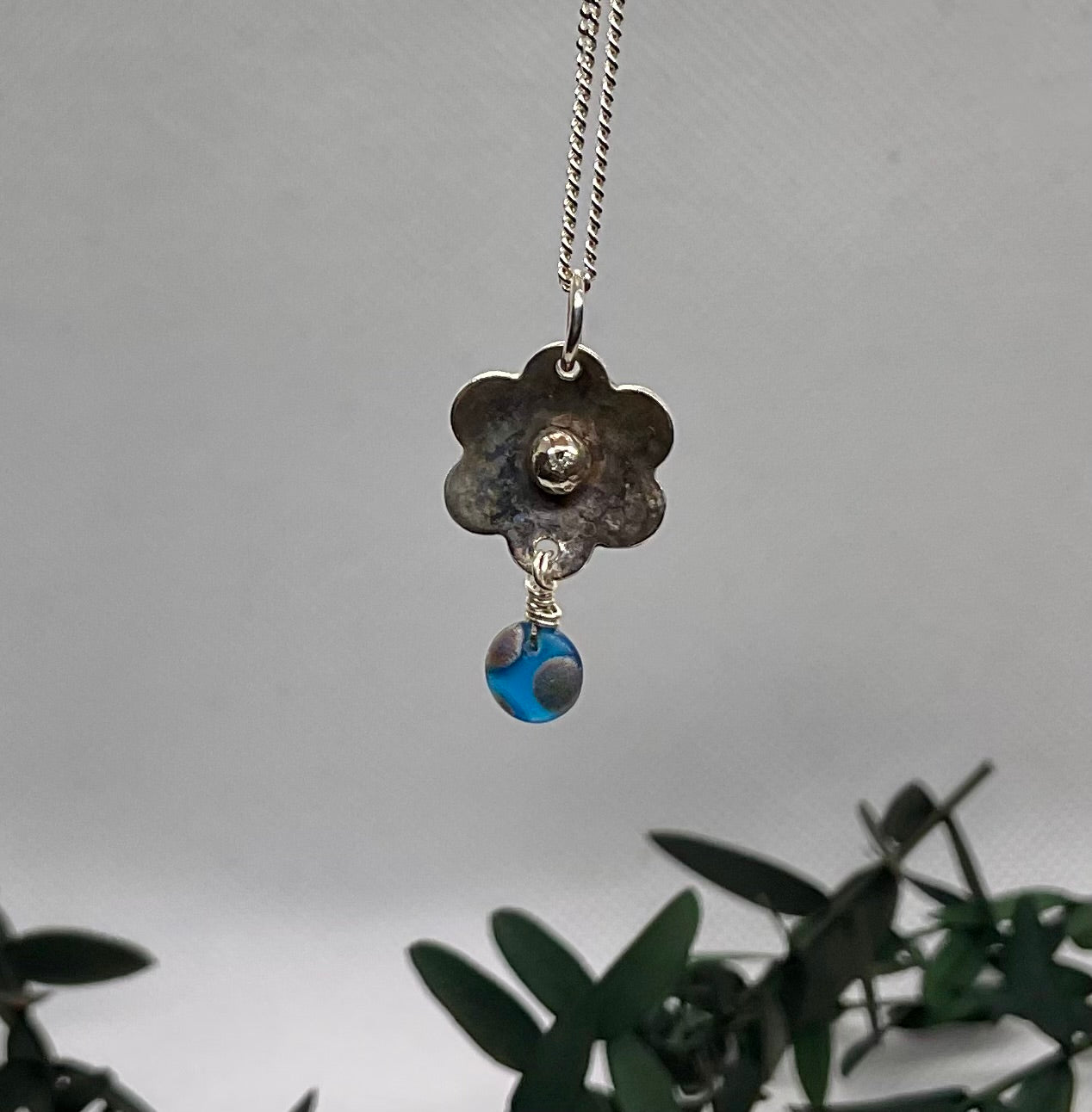 Silver Flower & Bead Pendant Necklace