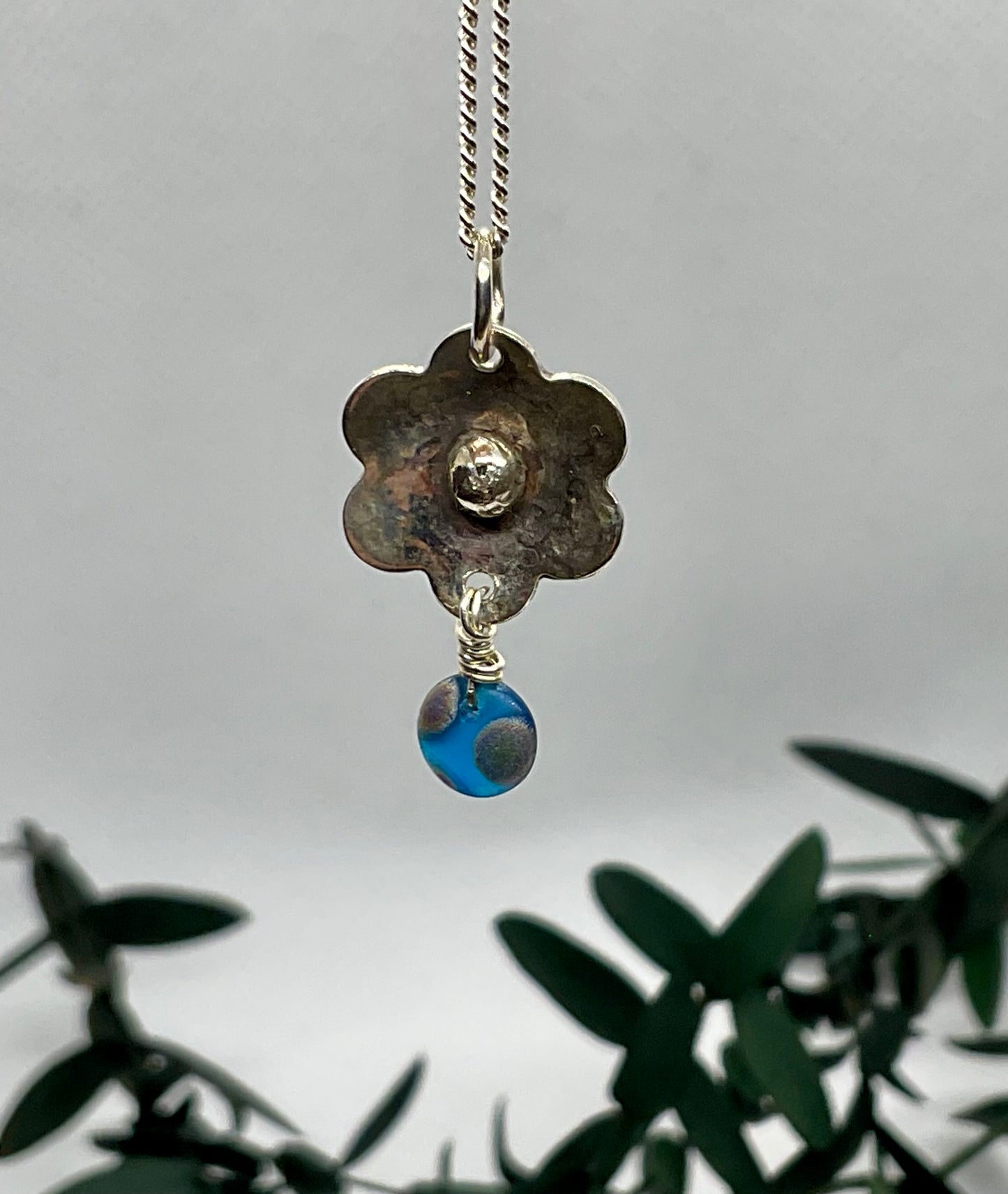 Silver Flower & Bead Pendant Necklace